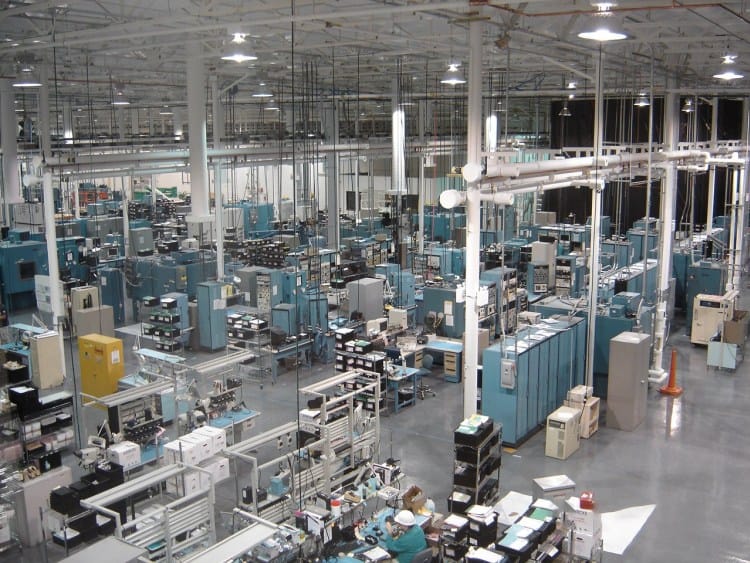 A large factory with many machines and equipment, Hamilton Sunstrand.