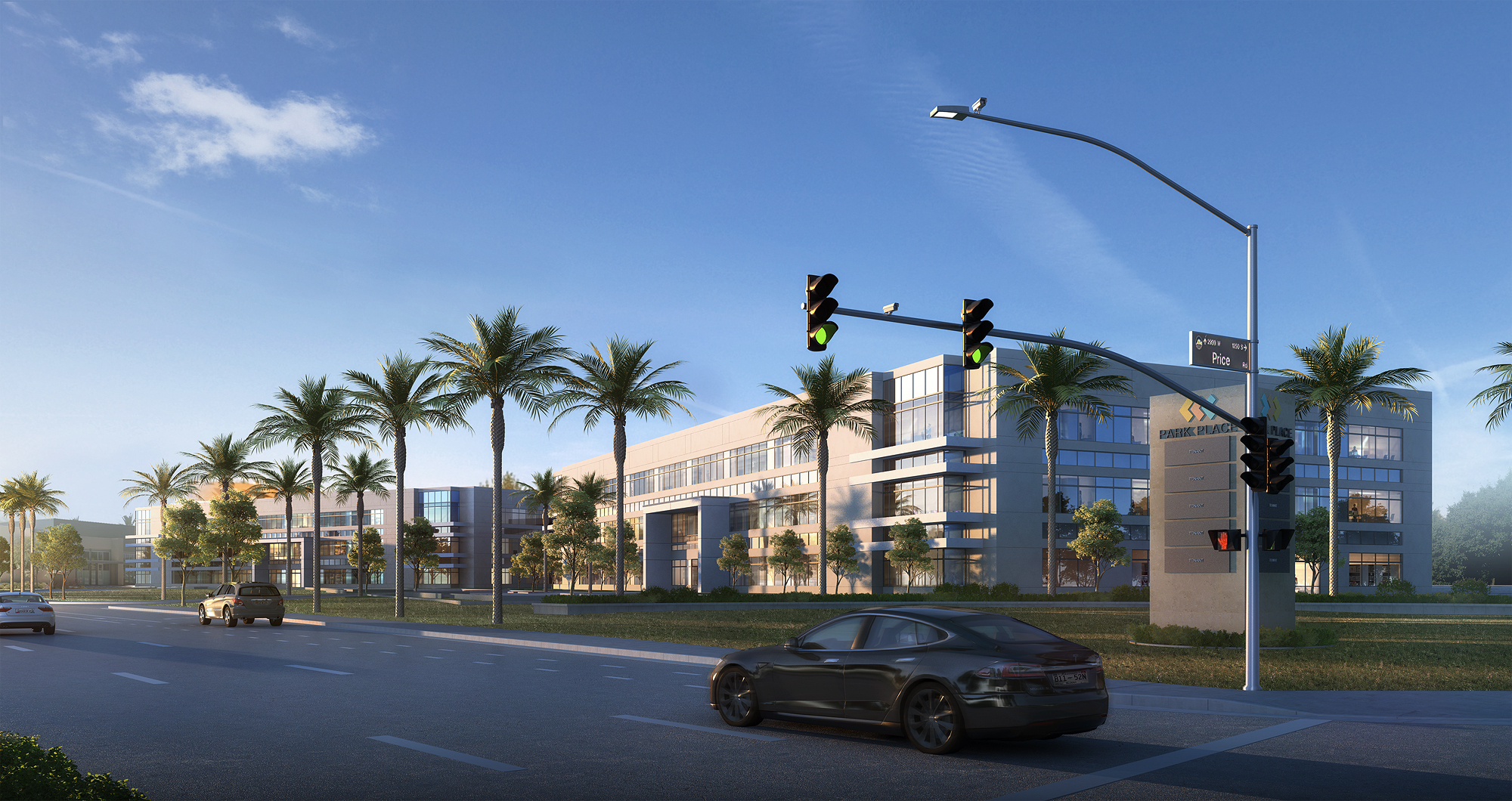 Willmeng Breaks Ground on a rendering of a building with palm trees.