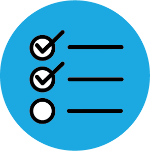 A blue circle with a checklist icon.