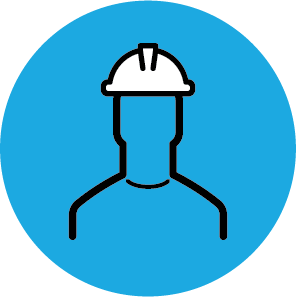 An icon of a construction worker wearing a hard hat.